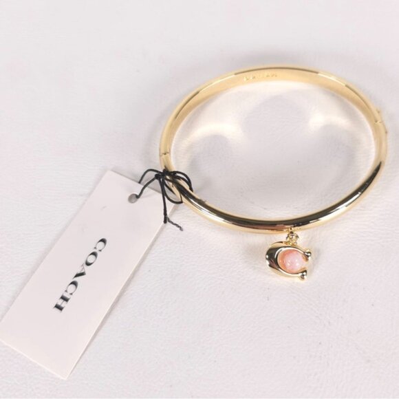 NWT COACH Women’s Goldtone C Charm w/ Rose Quartz Bangle Bracelet